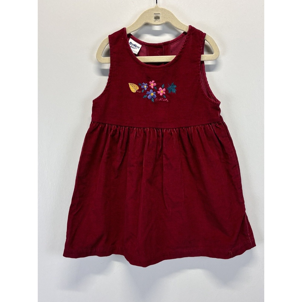 Vintage Dark Red Corduroy Oshkosh Jumper Dress size 5 Made In USA Sleeveless